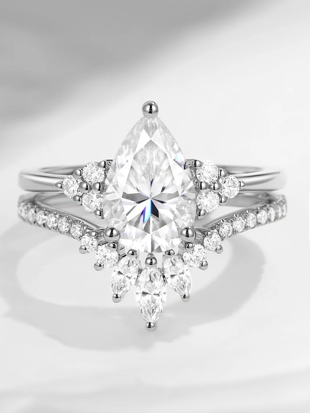 Pear Cluster Engagement + Wedding Band Set